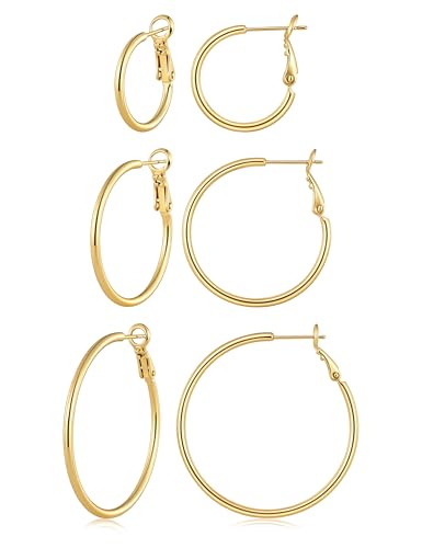Gacimy Gold Hoop Earrings for Women 14K Gold Plated, 925 Sterling Silver Post Hypoallergenic Earrings Hoops for Women - color: Gold, size: 20-30-40mm