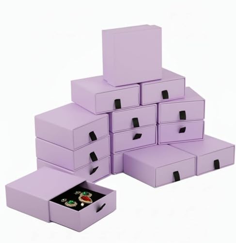 Jewelry Gift Box Velvet-Lined, 12 Pack Compact Drawer Style for Earrings & Rings, Necklace & Bracelet Organizer, Stackable Jewelry Display & Storage Box, Elegant Jewelry Storage (Purple) - color: Purple