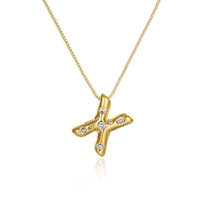 Cicy Bell Initial Necklace for Women 14k Gold Plated | Cubic Zirconia, Trendy, Personalized, Dainty Letter Pendant - color: X-Gold