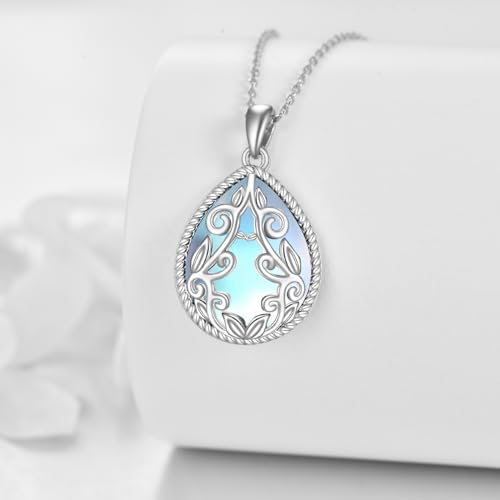 YAFEINI Teardrop Necklace Sterling Silver Filigree Irish Pendant Necklace Natural Stone Moonstone/Lapis Lazuli/Larimar/Moss Agate Necklace Jewelry - color: Moonstone Filigree Necklace