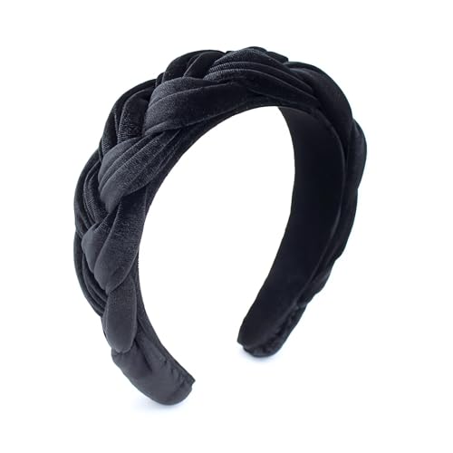 Black Headbands for Women, Braided Headband Velvet Padded Hair bands, Cute Hair Accessories for Women - color: Black