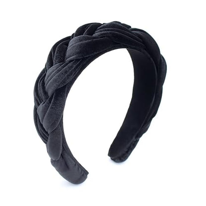 Black Headbands for Women, Braided Headband Velvet Padded Hair bands, Cute Hair Accessories for Women - color: Black