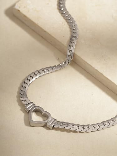 Sacina Heart Choker, Stainless Steel Necklace, Choker Necklaces for Women, Chunky Heart Necklace, Valentine Gift, Christmas Jewelry Gift - color: silver