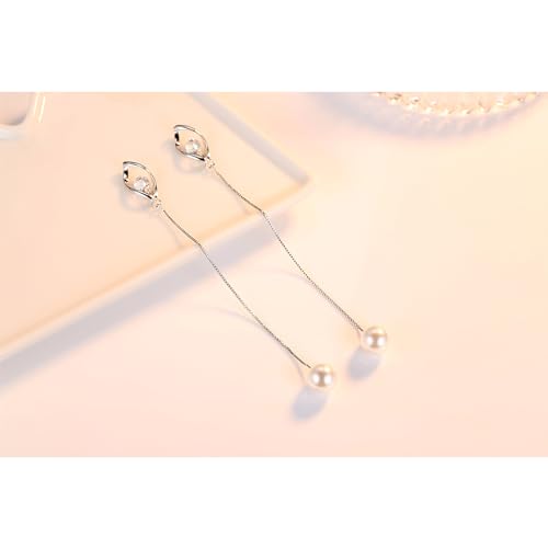 925 Sterling Silver Dangle Earrings with Charms Heart, Water drop, Moon, Star Long Drop Earring for Women Jewelry Gifts Hypoallergenic - color: waterdrop+pearl