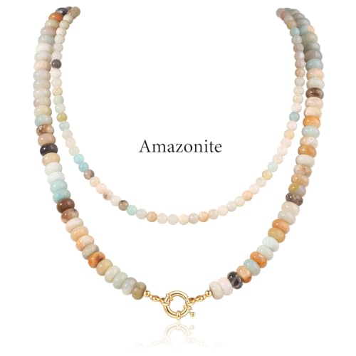 CASDAN 2Pcs Natural Gemstone Beaded Choker Necklaces for Women | Boho Colorful Beads Choker,Natural Stone Surfer Beach Necklaces,Handmade Summer Jewelry,Charm Trendy Necklaces - color: Earth Color