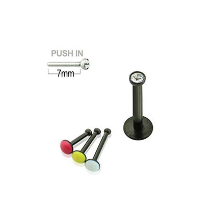 BodyJewelryOnline 316L Surgical Steel 16G Push in Flat Back Labret Studs Medusa Monroe Lip Rings press Fit Gem Cubic Zirconia CZ Nose Tragus Helix Earrings Piercing Jewelry 8mm - color: Black IP