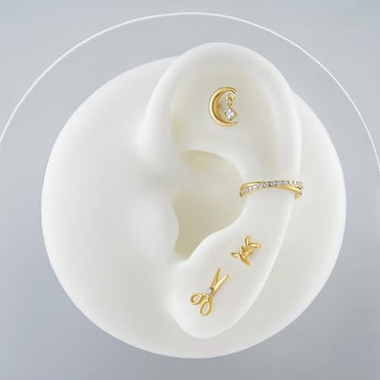 1PC ASTM F136 Titanium Mini Threadless Flat Back Stud 18G 6mm 8mm for Conch Helix Flat Tragus Labret - color: Moon - Gold
