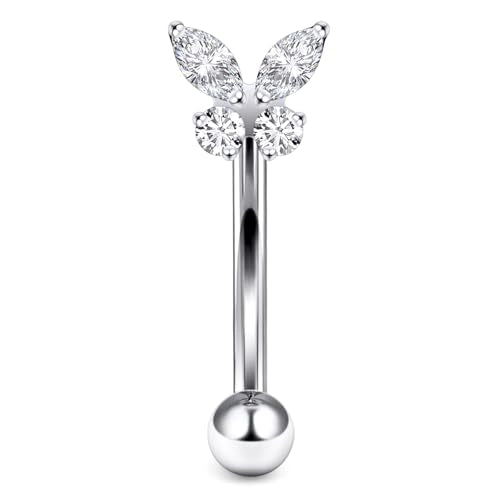 16G Astm F136 Titanium Eyebrow Piercing Jewelry Curved Barbell Eyebrow Ring Vertical Labret Lip Jewelry Daith Rook Earrings Navel Small Belly Button Ring Piercing Jewelry for Women Men CZ - style: 16G, 6MM Length-A