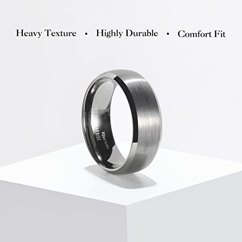 King Will Wedding Band for Men Women, 2/4/6/7/8mm Domed Matte Brushed Tungsten Carbide Rings, Solid/Dual Color Engagement Rings, Comfort Fit - color: Gunmetal&Polished Edge-8mm