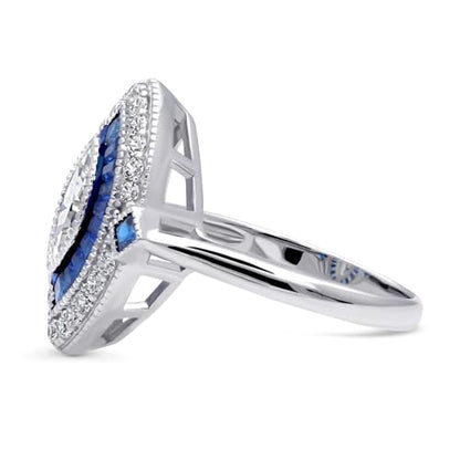 BERRICLE Sterling Silver CZ Art Deco Statement Cocktail Ring for Women, Sapphire-Blue Cubic Zirconia - Navette, Octagon, Oval Designs - style: Navette