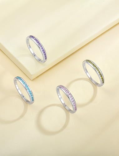 YL Stackable Rings 925 Sterling Silver Halo Birthstone Eternity Bands Jewelry for Women - color: 08-peridot-Aug