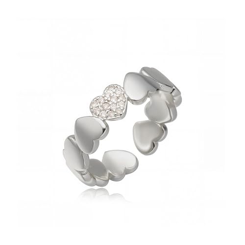 Dainty Gold Heart Rings for Women Cute Silver Love Statement Open Ring Trendy Inlaid Crystal Adjustable Rings Charm Daily Ring Valentines Day Gifts for Her - color: Silver