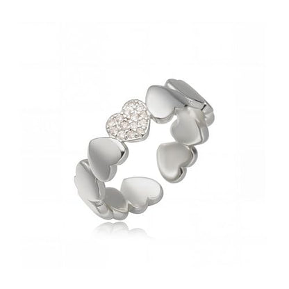 Dainty Gold Heart Rings for Women Cute Silver Love Statement Open Ring Trendy Inlaid Crystal Adjustable Rings Charm Daily Ring Valentines Day Gifts for Her - color: Silver