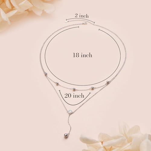 FLYOW Layered Necklace S925 Sterling Silver Y Shaped Jewelry - style: Round White Opal Layered Necklace