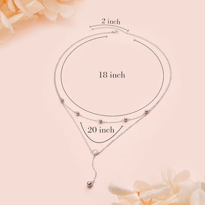 FLYOW Layered Necklace S925 Sterling Silver Y Shaped Jewelry - style: Round White Opal Layered Necklace