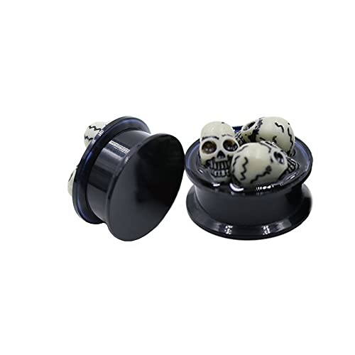 Skull Black Acrylic Ear Plugs Tunnel Gauges Expanders Tunnels Kit Stretcher Earrings for Men Women Fashion Punk Gothic Lobe Piercing Body Jewelry Personalized Halloween Party Gifts Bff Birthday - color: 5/8" (16mm)