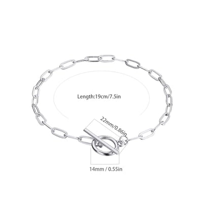 Dainty Bracelets for Women Paperclip Chain Bangles Handmade Tiny Cute Oval and Round Beaded Bracelet 316L Stainless Steel Jewelry Gift for Best Friend - style: Circular bracelet-Silver