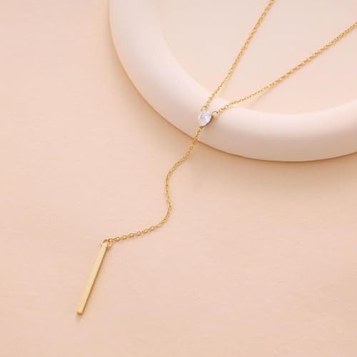 Gold Necklace for Women, Dainty Long Necklace 14k Gold Plated Lariat Long Necklaces for Women Trendy Simple Statement Drop Necklace Fashion Body Chain Prom Jewelry Gold Accessories - color: 20-Gold