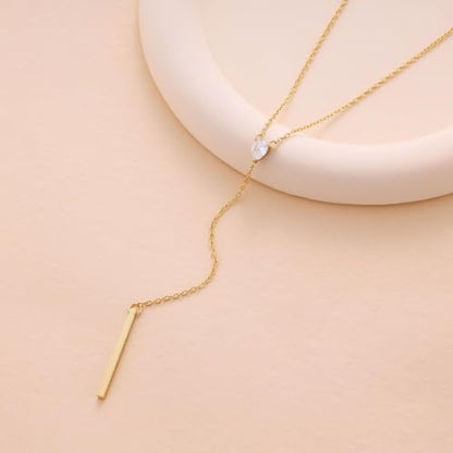 Gold Necklace for Women, Dainty Long Necklace 14k Gold Plated Lariat Long Necklaces for Women Trendy Simple Statement Drop Necklace Fashion Body Chain Prom Jewelry Gold Accessories - color: 20-Gold