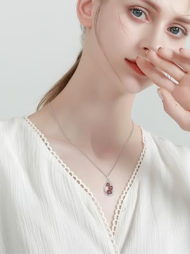 12 Month Birth Flower Necklace for Women 925 Sterling Silver Floral Teardrop Pendant Birthday Jewelry Gifts - color: 08. August Poppy