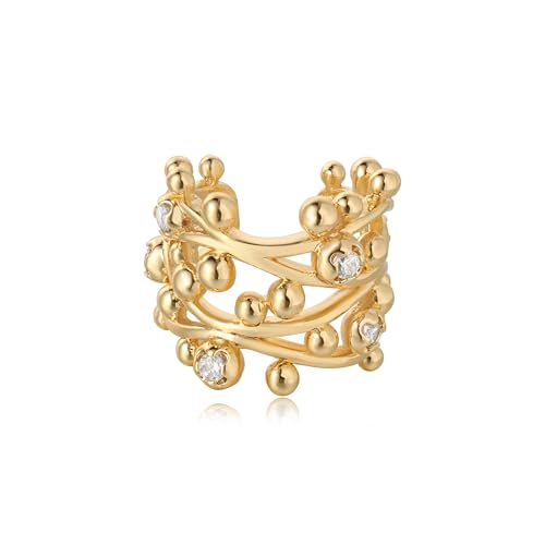 Sparkle Ear Cuff for Women, Non Piercing Single | 14K Gold Plated Brass, Clear Cubic Zirconia Accents, Fixed 3.8-3.9 mm Opening, Single Non-Piercing Cuff For Ear Stacks - style: Bubble Twist