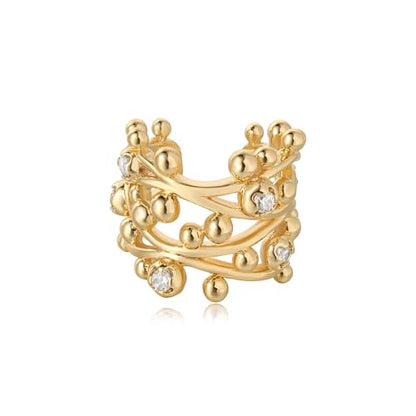 Sparkle Ear Cuff for Women, Non Piercing Single | 14K Gold Plated Brass, Clear Cubic Zirconia Accents, Fixed 3.8-3.9 mm Opening, Single Non-Piercing Cuff For Ear Stacks - style: Bubble Twist