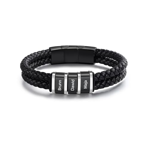 Personalized Braided Leather Bracelet with Photo Custom Name Beads Cuff Bangle Jewelry Gifts for Men Dad Husband Grandpa Fathers Day - color: Style 4-7.5inch