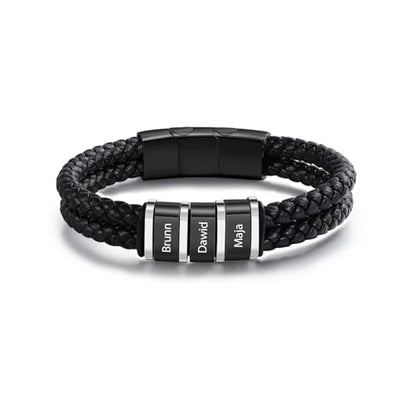 Personalized Braided Leather Bracelet with Photo Custom Name Beads Cuff Bangle Jewelry Gifts for Men Dad Husband Grandpa Fathers Day - color: Style 4-7.5inch