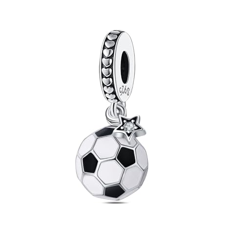 LNQOBU 925 Sterling Silver Charms for Bracelets Dangle Pendant fit Pandora Bracelets or Necklaces Jewelry Woman Gift Beads Charm (With one Spacer Beads) - style: Football Charm Pendant