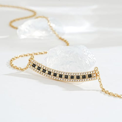 Fettero Dainty 14K Gold Plated Cubic Zirconia Necklaces for Women, Simple Bar Pendant Necklace, Mix-color Rainbow Jewelry Gold Necklace for Women Trendy Gifts - style: Smile Bar