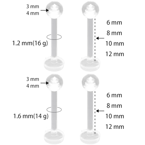 Clear Lip Piercings Set for Women Men Acrylic Nose Retainers Helix Tongue Rings Jewelry Earrings Studs Labret Piercing Para La Nariz 10 Pcs - size: 1.2*12+3