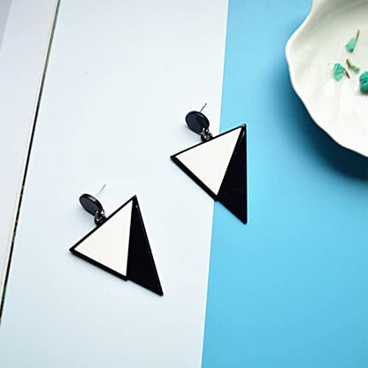 Fashion White Black Triangle Stud Earrings Acrylic Geometric Round Drop Dangle Earrings for Women Girls Summer Holiday Party Jewelry