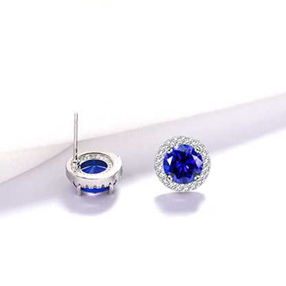 YOQUCOL Bright 8MM,10MM Cubic Zirconia Crystal Stud Earrings Round Pierced Earrings For Women - color: 8MM-Blue
