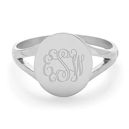 EVE'S ADDICTION Split Band Stainless Steel Oval Signet Ring - Gifts for Mom