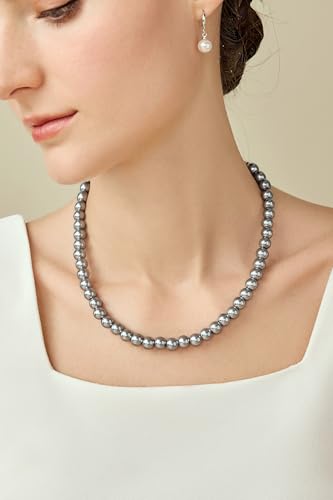 BABEYOND Round Imitation Pearl Necklace Wedding Pearl Necklace for Brides - color: Grey, size: 8mm
