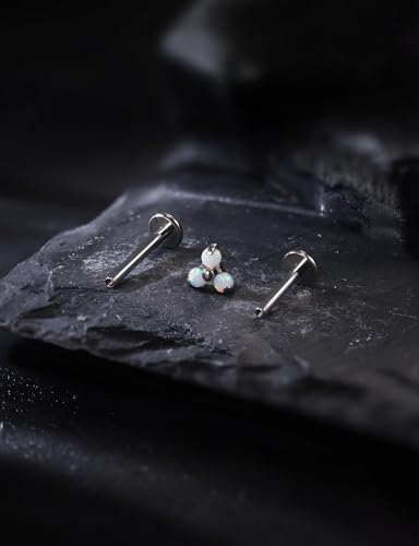 16G Astm F136 Titanium Internal Thread Flat Back Earrings Nose Studs Tragus Forward Helix Conch Cartilage Lobe Earrings Stud Medusa Labret Monroe Lip Ring Piercing Jewelry For Women Men - size: 16G--Style F-Opal