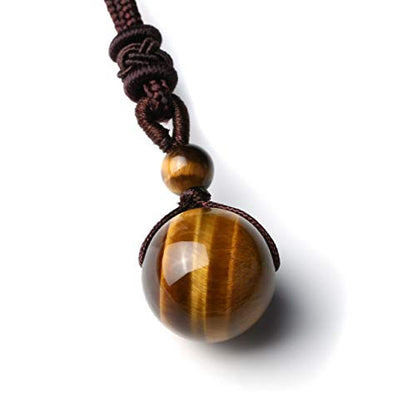 Jovivi Healing Crystals Necklace Natural Tiger Eye Amethyst Lucky Blessing Protection Chakra Beads Stone Pendant for Women Men Adjustable - color: Yellow Tiger Eye