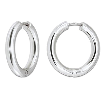 18K Gold Plated Sterling Silver Earrings for Women – Pure & Polished, Twist, Square, Hinged Tube, Abstract & Heart Shape Hoops – Lightweight, Hypoallergenic, Non-Tarnish Jewelry (Sizes: 3x35mm-46x30mm) - color: Silver, size: Hinged Tube (5x30mm)