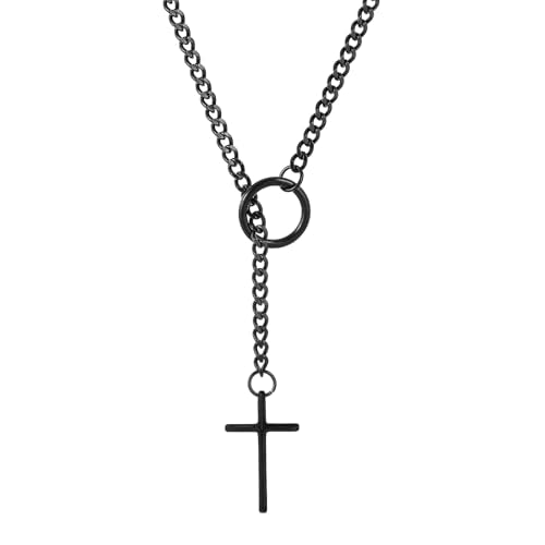 Slip Chain Choker for Women Handmade Black Stainless Steel Cuban Chain Chunky Moon Bat Raven Skull Pendant Gothic Punk Rock Collar Adjustable Lariat Y Necklace for Men - style: gothic Goth