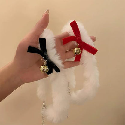 CJIAYUJEW Red Bow Velvet Choker Necklace Sexy Faux Fur Collar Bowtie Long Wrap Rope Neck Chain with Gold Pendant Bell Party Neck Accessories for Women - color: C