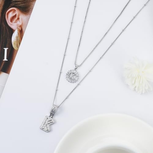 14K Gold Plated Alphabet Necklace Cubic Zirconia Letter Pendant, Personalized Name Jewelry Gift for Women, Customizable A-Z, Birthday/Mothers Day Gifts for Womens - color: White Gold, style: Style-K