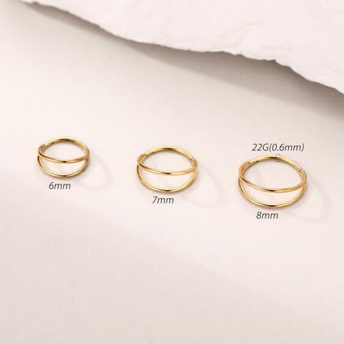 FUNLMO Double Hoop Nose Ring Conch Piercing Jewelry Septum Ring Cartilage Earring Tragus Helix Rook Daith Piercing Jewelry 316L Surgical Steel - color: Gold,double open stack,22g