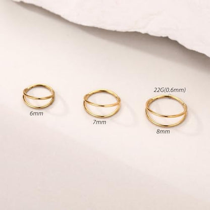 FUNLMO Double Hoop Nose Ring Conch Piercing Jewelry Septum Ring Cartilage Earring Tragus Helix Rook Daith Piercing Jewelry 316L Surgical Steel - color: Gold,double open stack,22g