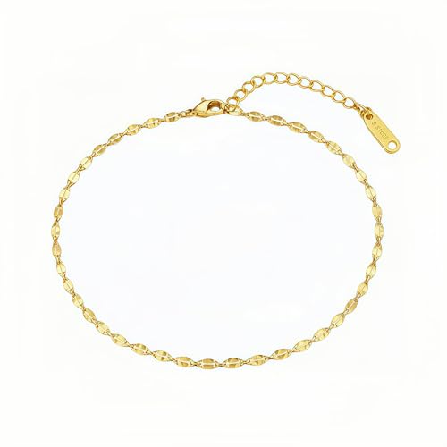 Anklets for Women, 18K Gold Plated Dainty Ankle Bracelets with Tennis, Pearl, Daisy, Lip, Snake Chain, Layered CZ Anklet Waterproof, Adjustable Boho Summer Beach Foot Jewelry - style: Lip Chain