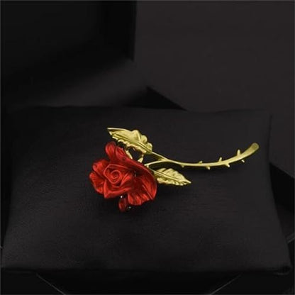Red Rose Flower Brooches Pins for Women Men Elegant Crystal Flower Lapel Pin Retro Suit Hat Dress Accessories Wedding Valentine's Day Jewelry Gift - style: Rose
