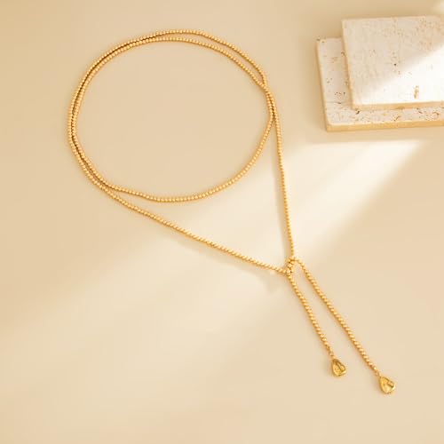 Long Pearl Necklaces for Women Layer Lariat Tie Necklace Adjustable Long Beaded Y Drop Choker Necklacess Bohemian Beach Wedding Party Jewelry Gifts - color: B-Gold