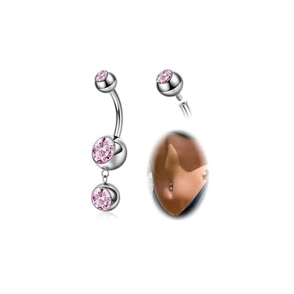 REVOLIA 14G G23 Pure Titanium Dangle Belly Button Rings for Women Hypoallergenic Dangling Navel Rings Internally Threaded Belly Rings for Sensitive Skin CZ Barbell Belly Button Piercing Jewelry 6-16mm - color: Pink