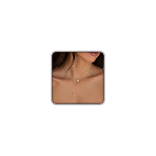 Gold Necklace for Women, Dainty 14K Gold Plated Pendant Necklaces for Women Trendy Simple Choker Chain Cubic Zirconia Circle/Interlocking/Sun/Pearl Necklace Fashion Jewelry Charm Gifts - color: Pearl CZ-1