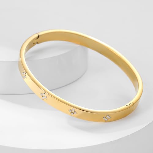 Friendship Love Bracelet for Women, 18K Gold Plated Titanium Steel Cuff - color: Gold, size: Plain 6.5''
