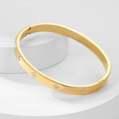 Friendship Love Bracelet for Women, 18K Gold Plated Titanium Steel Cuff - color: Gold, size: Plain 6.5''